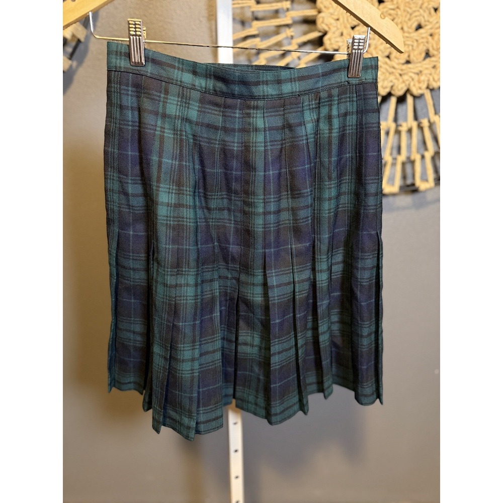 Preston & York Green Tartan Plaid 100% Wool Wrap Skirt Size 8  Preppy Fringe